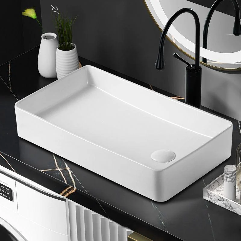 Traditional Vessel Bathroom Sink Rectangular Porcelain with Pop-Up Drain Vessel -Bathlova