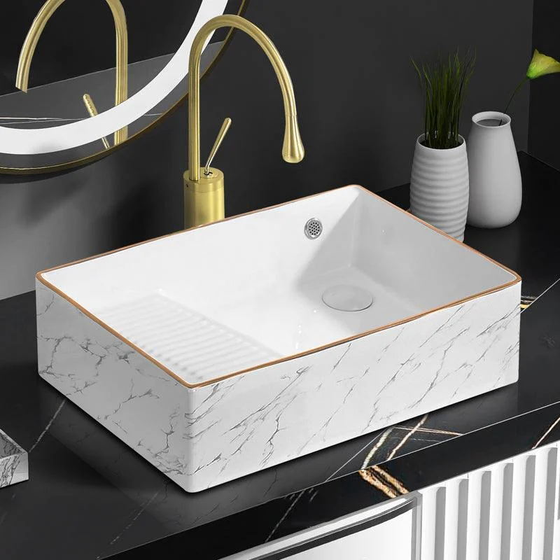 Traditional Vessel Bathroom Sink Rectangular Porcelain with Pop-Up Drain Vessel -Bathlova