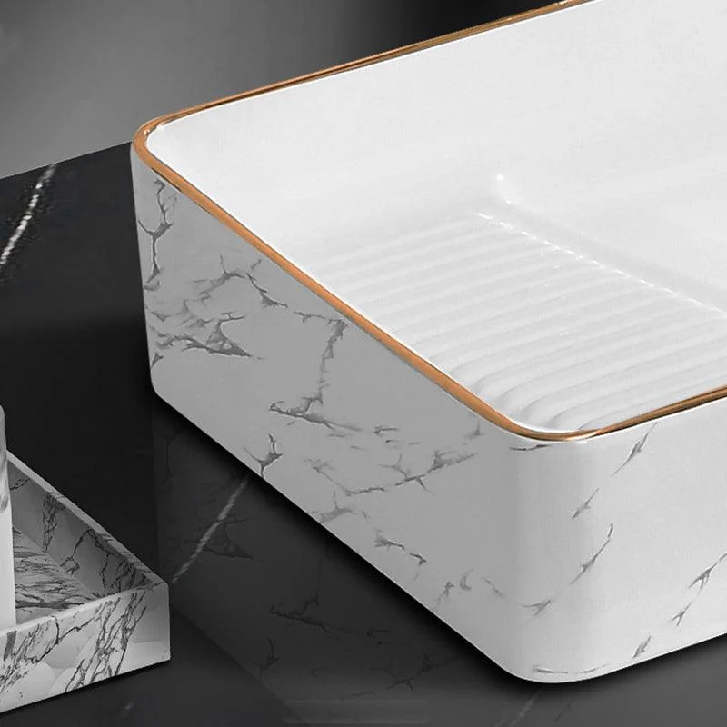 Traditional Vessel Bathroom Sink Rectangular Porcelain with Pop-Up Drain Vessel -Bathlova