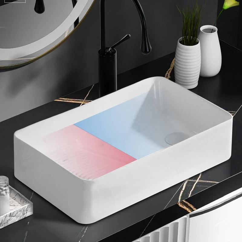 Traditional Vessel Bathroom Sink Rectangular Porcelain with Pop-Up Drain Vessel -Bathlova