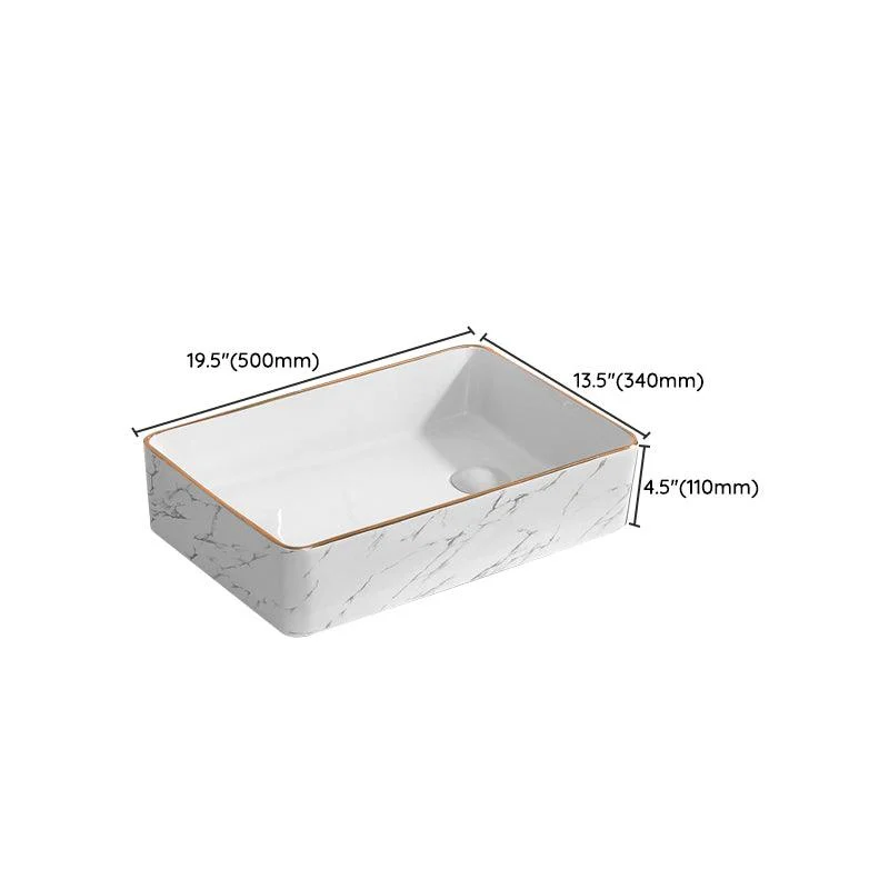 Traditional Vessel Bathroom Sink Rectangular Porcelain with Pop-Up Drain Vessel -Bathlova