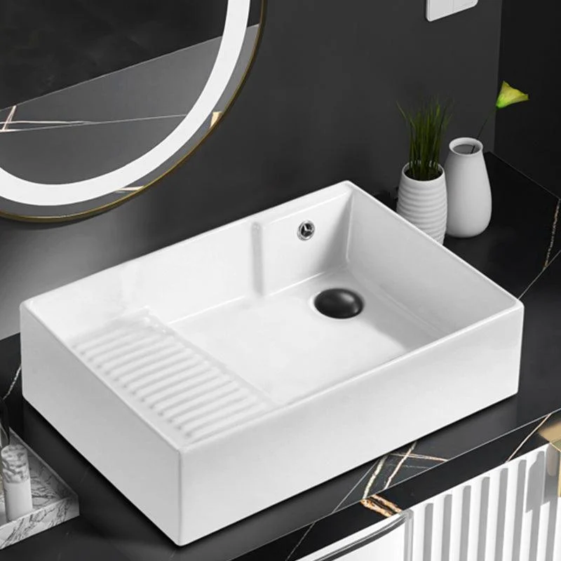 Traditional Vessel Bathroom Sink Rectangular Porcelain with Pop-Up Drain Vessel -Bathlova