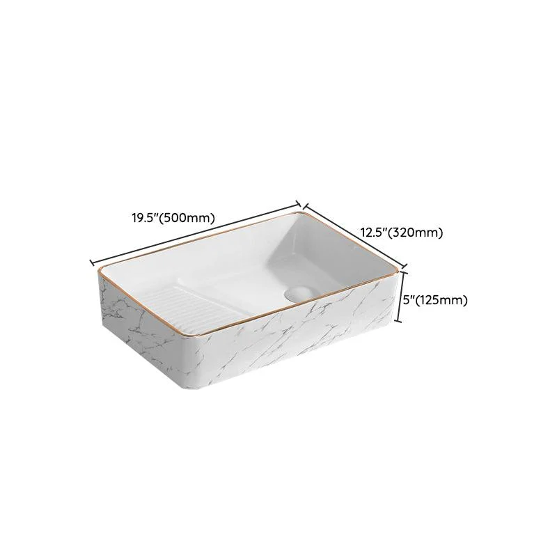 Traditional Vessel Bathroom Sink Rectangular Porcelain with Pop-Up Drain Vessel -Bathlova