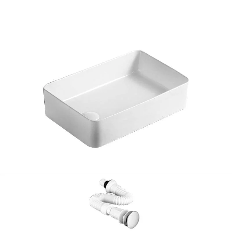 Traditional Vessel Bathroom Sink Rectangular Porcelain with Pop-Up Drain Vessel -Bathlova