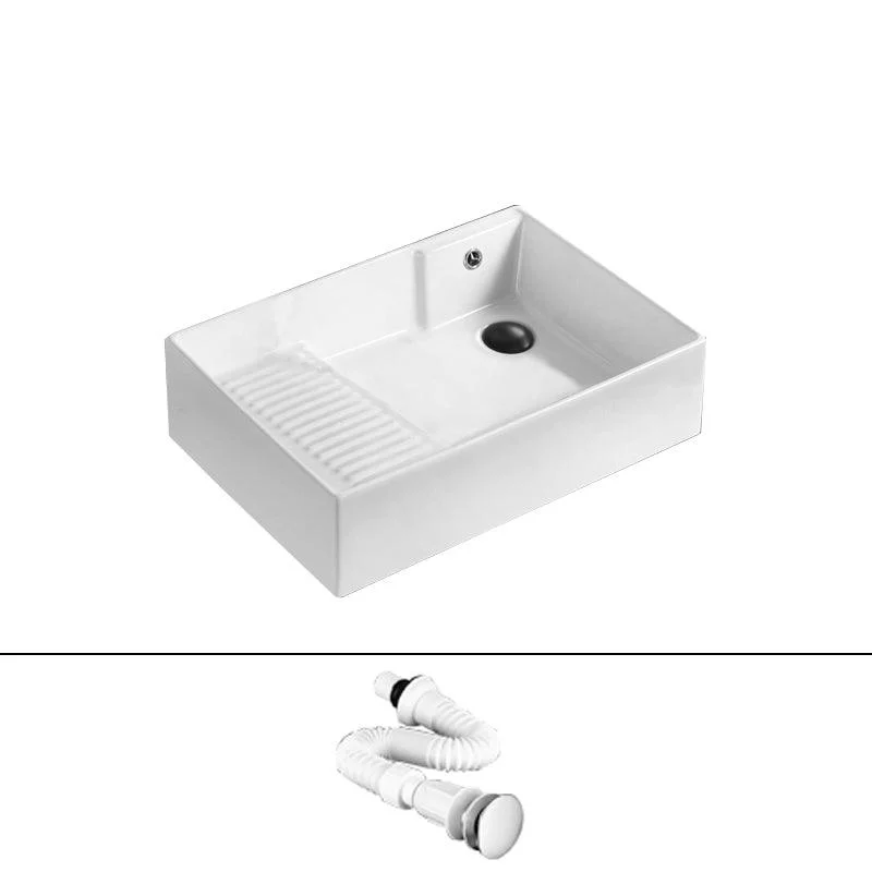 Traditional Vessel Bathroom Sink Rectangular Porcelain with Pop-Up Drain Vessel -Bathlova