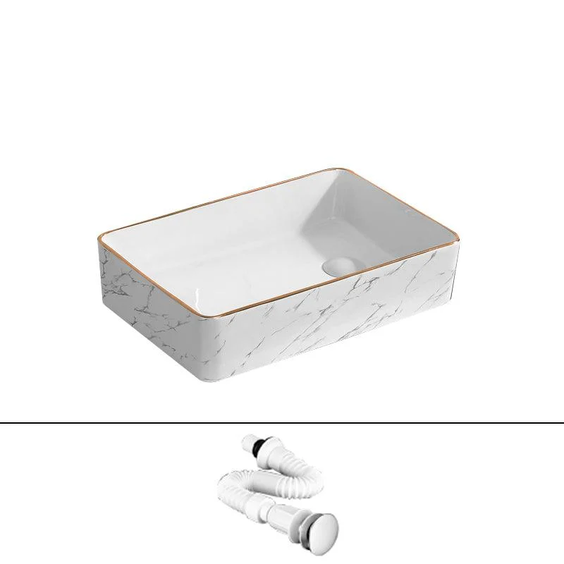 Traditional Vessel Bathroom Sink Rectangular Porcelain with Pop-Up Drain Vessel -Bathlova