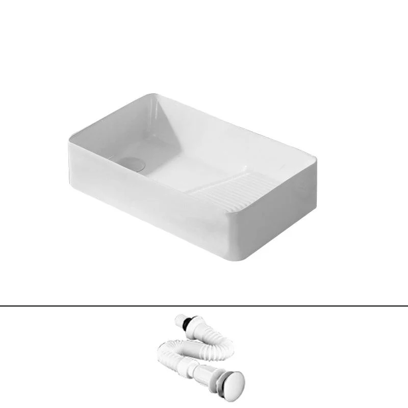 Traditional Vessel Bathroom Sink Rectangular Porcelain with Pop-Up Drain Vessel -Bathlova