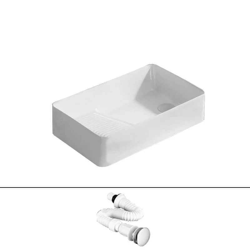 Traditional Vessel Bathroom Sink Rectangular Porcelain with Pop-Up Drain Vessel -Bathlova