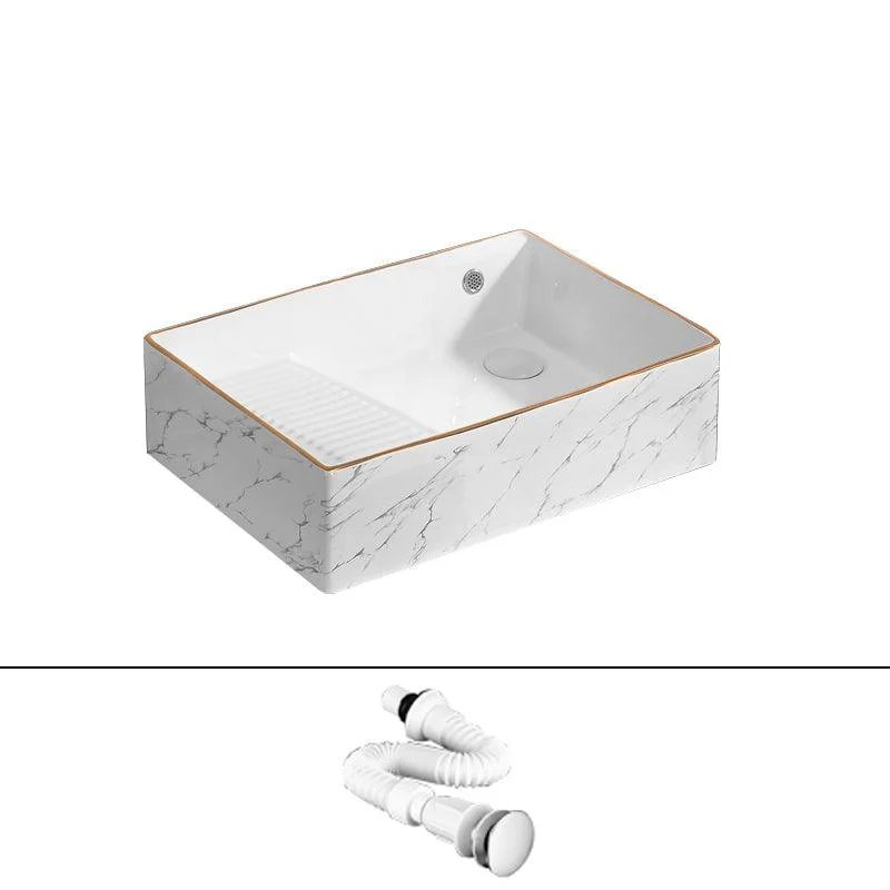 Traditional Vessel Bathroom Sink Rectangular Porcelain with Pop-Up Drain Vessel -Bathlova