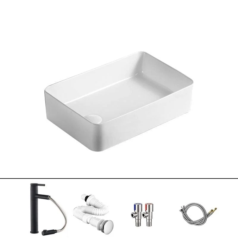 Traditional Vessel Bathroom Sink Rectangular Porcelain with Pop-Up Drain Vessel -Bathlova