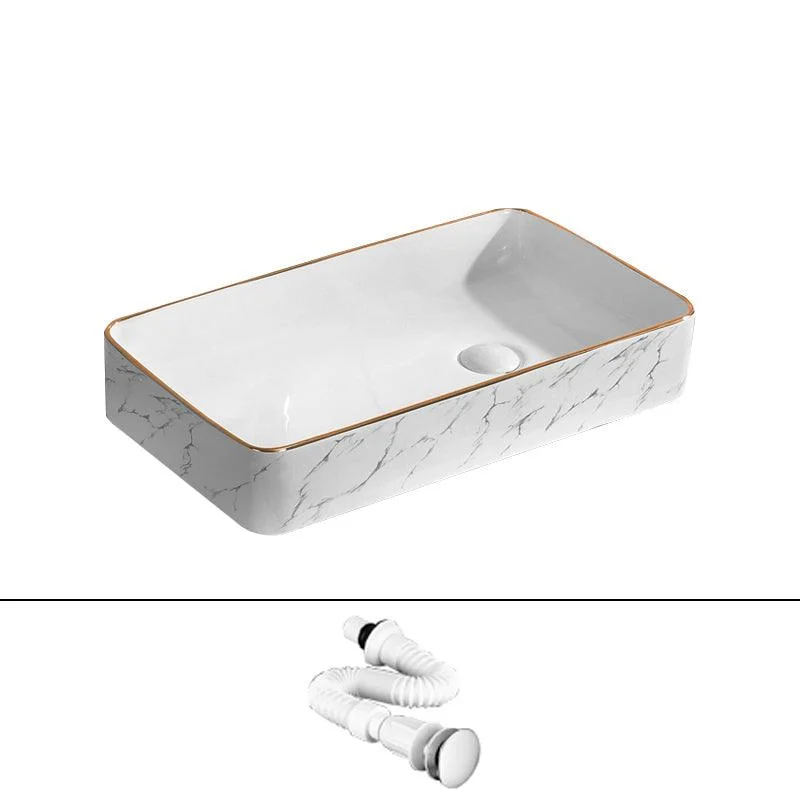 Traditional Vessel Bathroom Sink Rectangular Porcelain with Pop-Up Drain Vessel -Bathlova