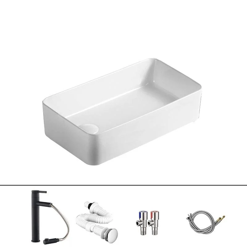 Traditional Vessel Bathroom Sink Rectangular Porcelain with Pop-Up Drain Vessel -Bathlova