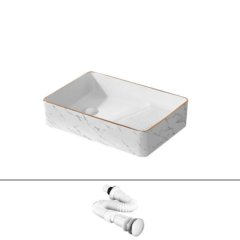 Traditional Vessel Bathroom Sink Rectangular Porcelain with Pop-Up Drain Vessel -Bathlova