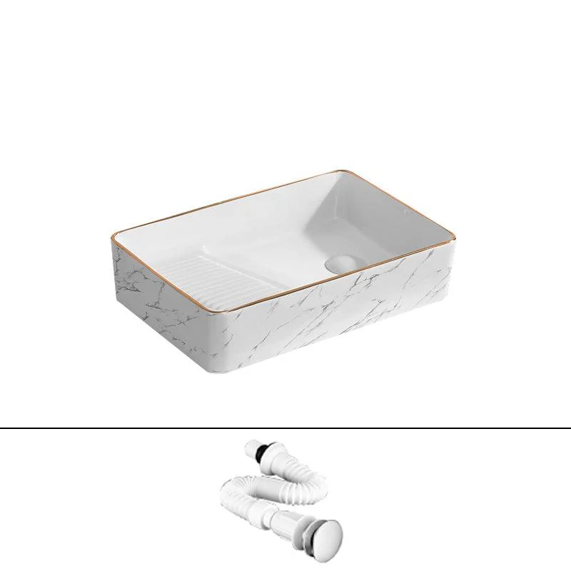 Traditional Vessel Bathroom Sink Rectangular Porcelain with Pop-Up Drain Vessel -Bathlova