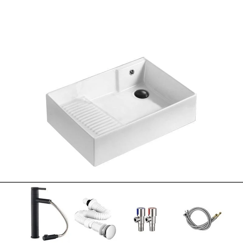 Traditional Vessel Bathroom Sink Rectangular Porcelain with Pop-Up Drain Vessel -Bathlova