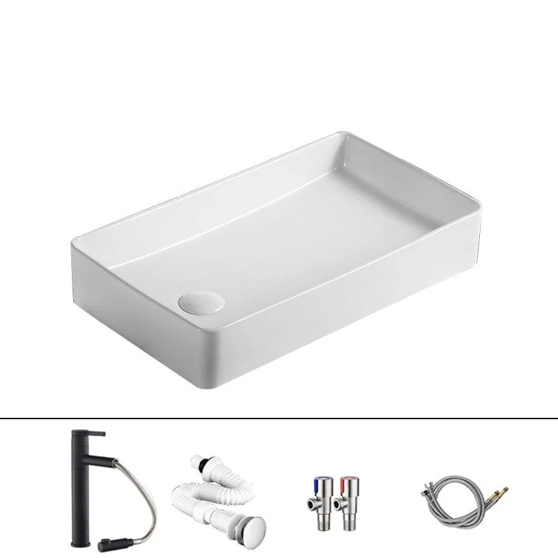 Traditional Vessel Bathroom Sink Rectangular Porcelain with Pop-Up Drain Vessel -Bathlova