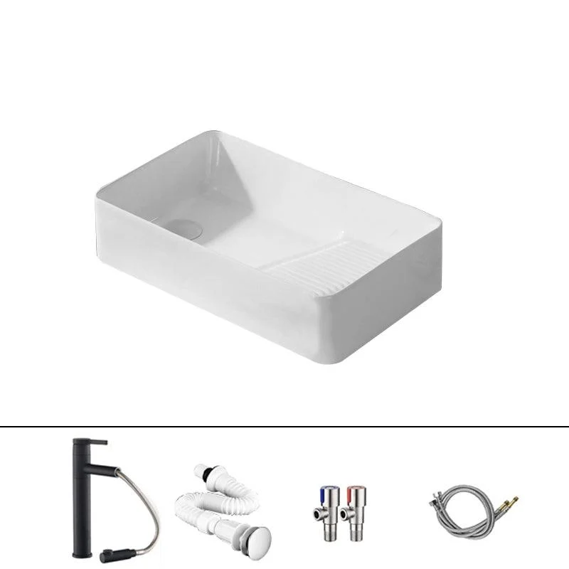 Traditional Vessel Bathroom Sink Rectangular Porcelain with Pop-Up Drain Vessel -Bathlova