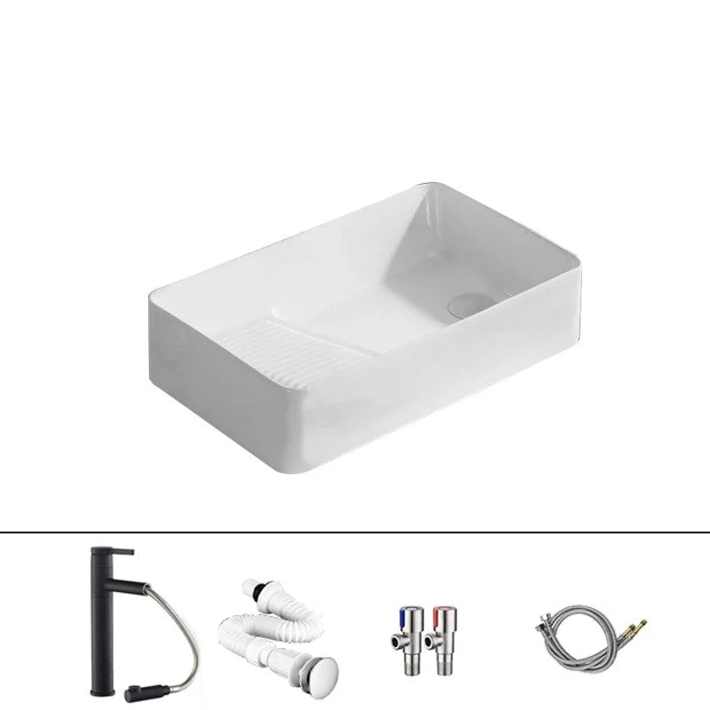 Traditional Vessel Bathroom Sink Rectangular Porcelain with Pop-Up Drain Vessel -Bathlova