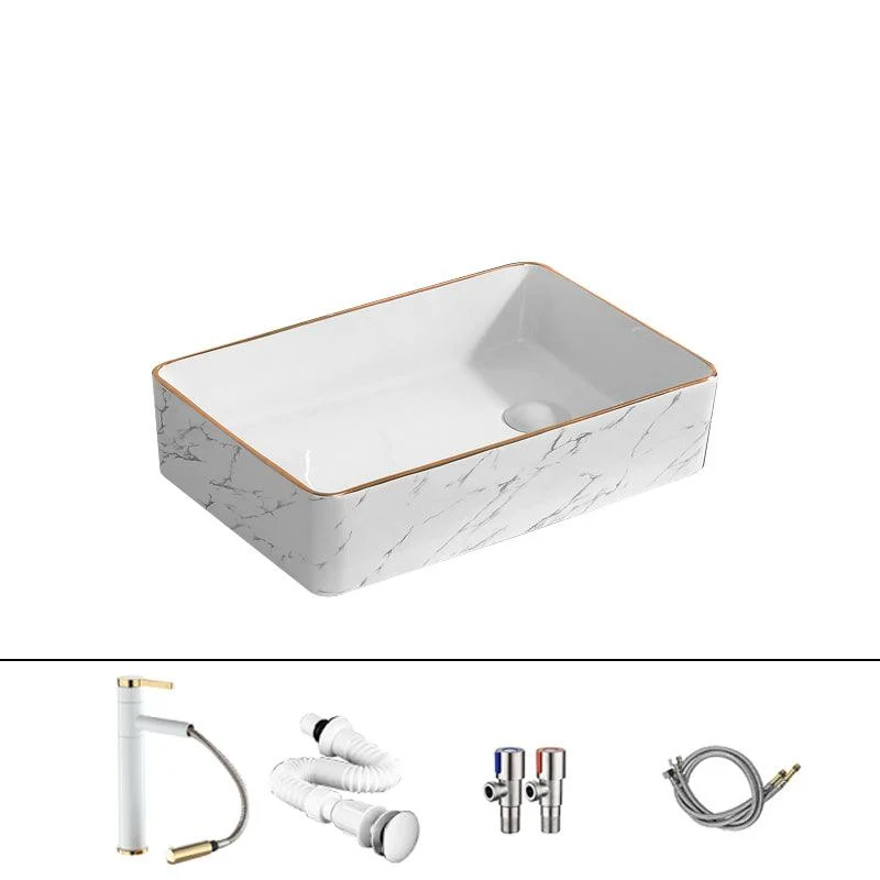 Traditional Vessel Bathroom Sink Rectangular Porcelain with Pop-Up Drain Vessel -Bathlova