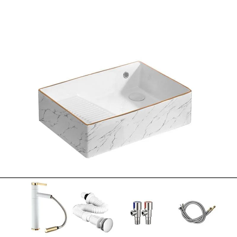 Traditional Vessel Bathroom Sink Rectangular Porcelain with Pop-Up Drain Vessel -Bathlova