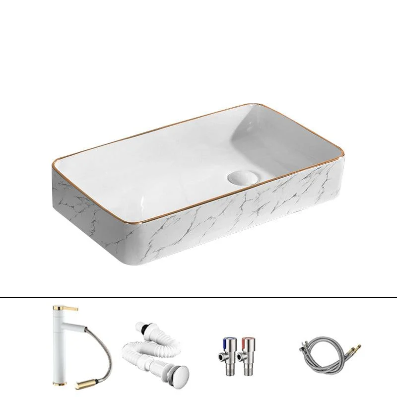 Traditional Vessel Bathroom Sink Rectangular Porcelain with Pop-Up Drain Vessel -Bathlova