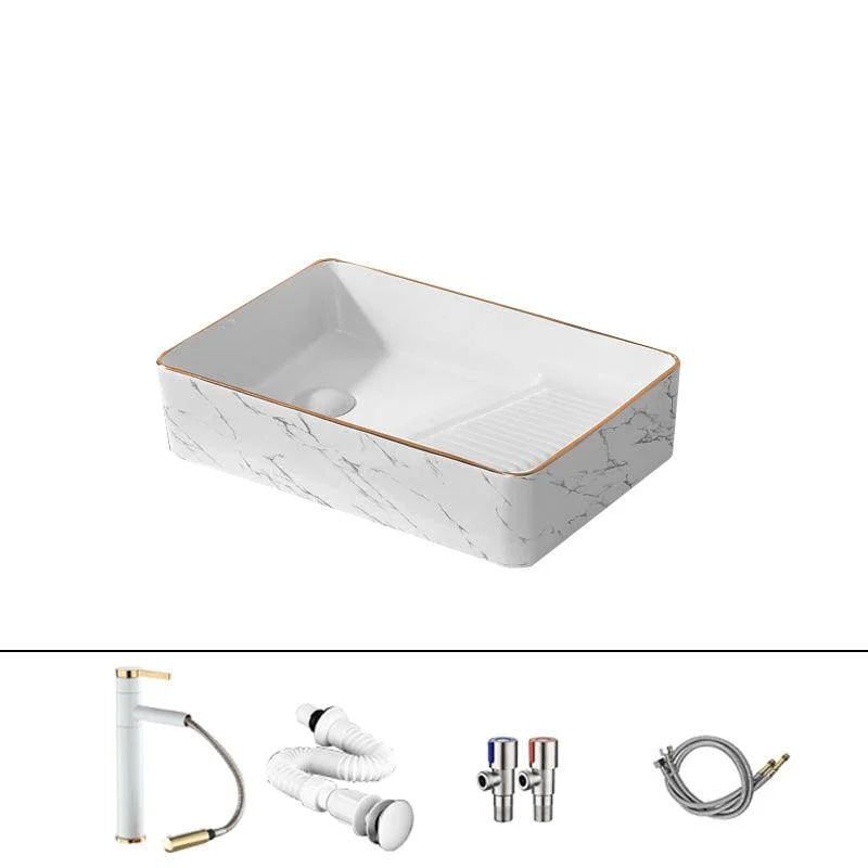 Traditional Vessel Bathroom Sink Rectangular Porcelain with Pop-Up Drain Vessel -Bathlova