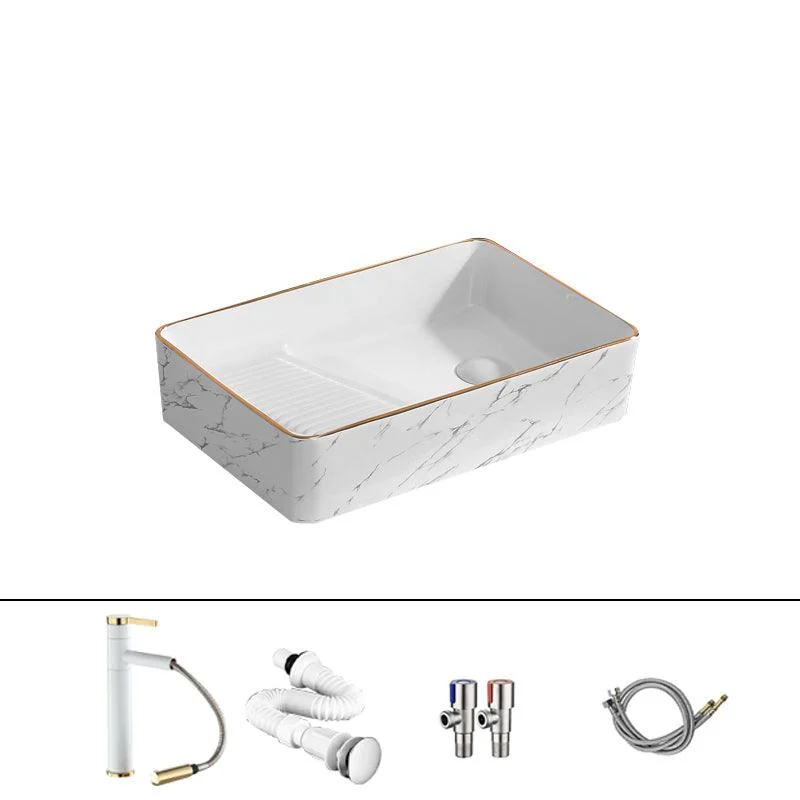 Traditional Vessel Bathroom Sink Rectangular Porcelain with Pop-Up Drain Vessel -Bathlova