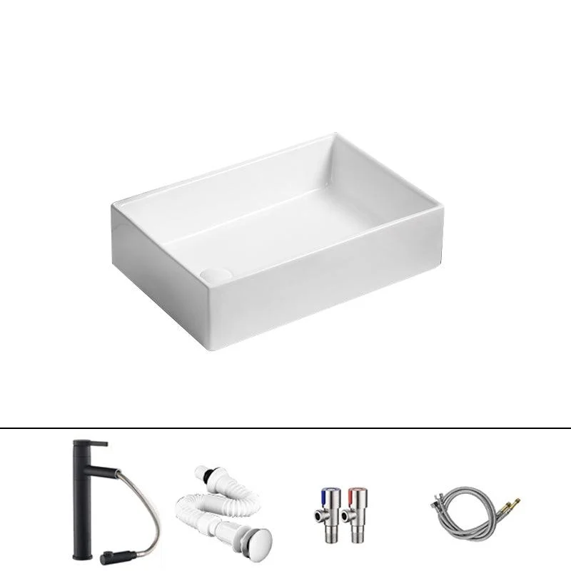 Traditional Vessel Bathroom Sink Rectangular Porcelain with Pop-Up Drain Vessel -Bathlova