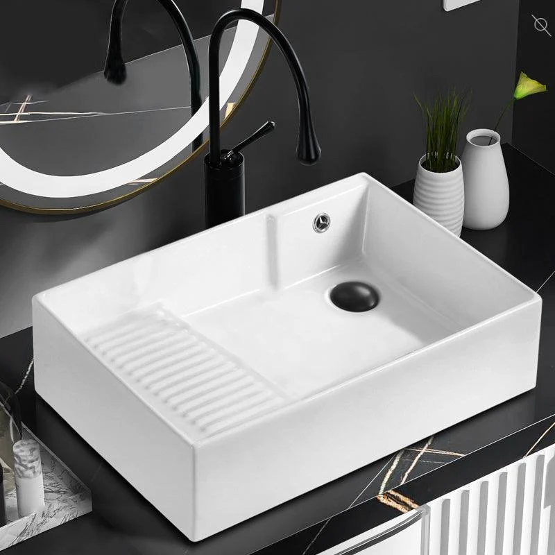 Traditional Vessel Bathroom Sink Rectangular Porcelain with Pop-Up Drain Vessel -Bathlova