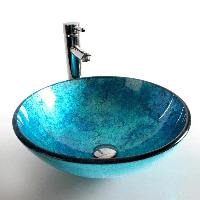 Traditional Vessel Bathroom Sink Round Hand Distressed Basin Sink(Not Including Tap) -Bathlova