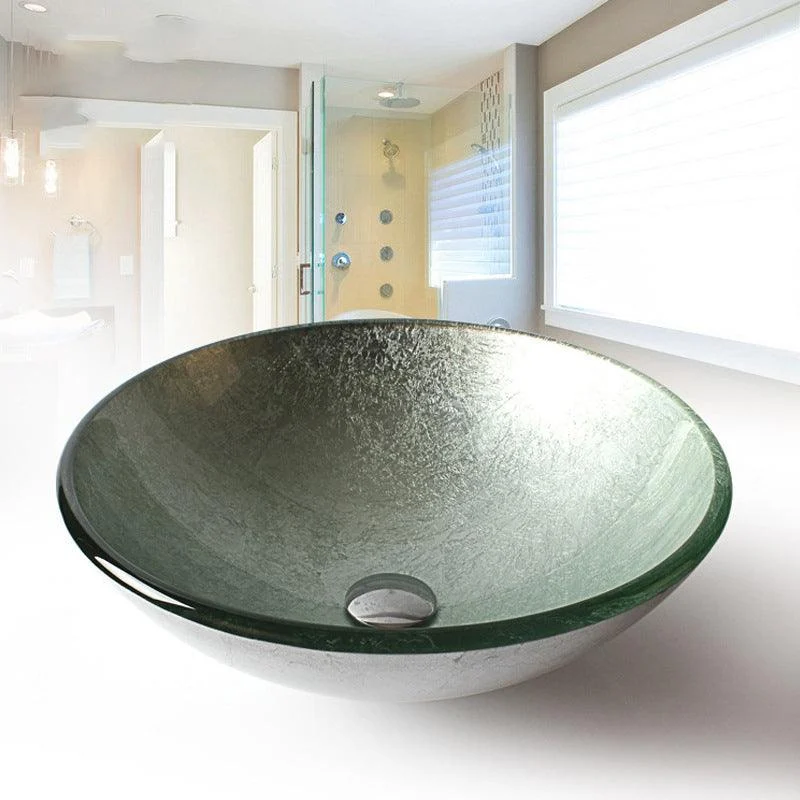 Traditional Vessel Bathroom Sink Round Hand Distressed Basin Sink(Not Including Tap) -Bathlova