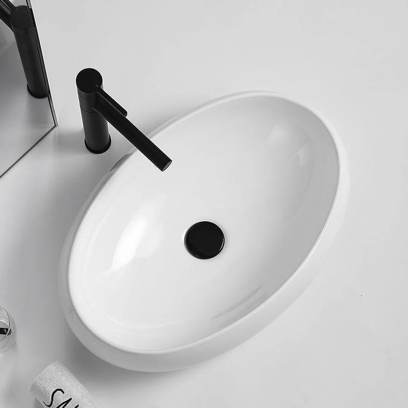 Traditional Vessel Lavatory Sink Oval Porcelain with Pop-Up Drain Basin Sink -Bathlova