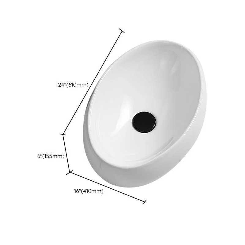 Traditional Vessel Lavatory Sink Oval Porcelain with Pop-Up Drain Basin Sink -Bathlova