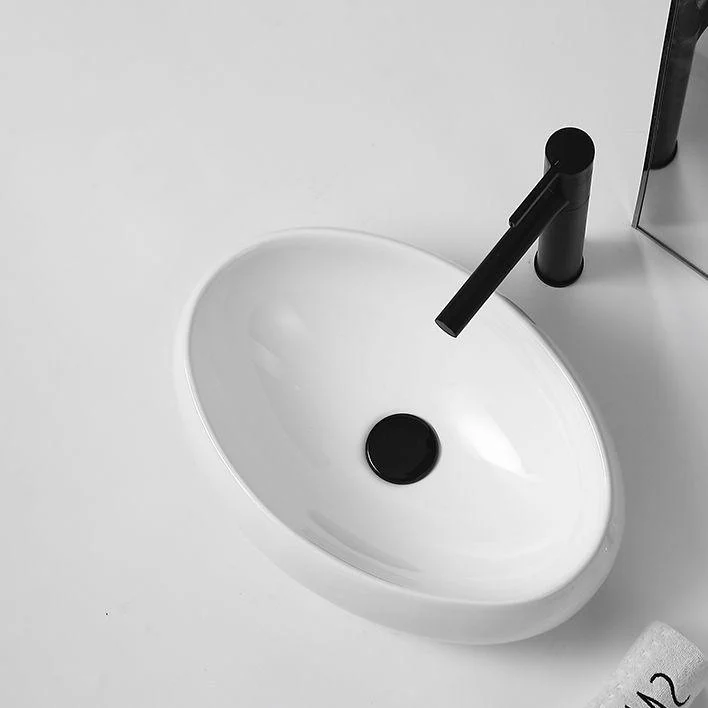 Traditional Vessel Lavatory Sink Oval Porcelain with Pop-Up Drain Basin Sink -Bathlova