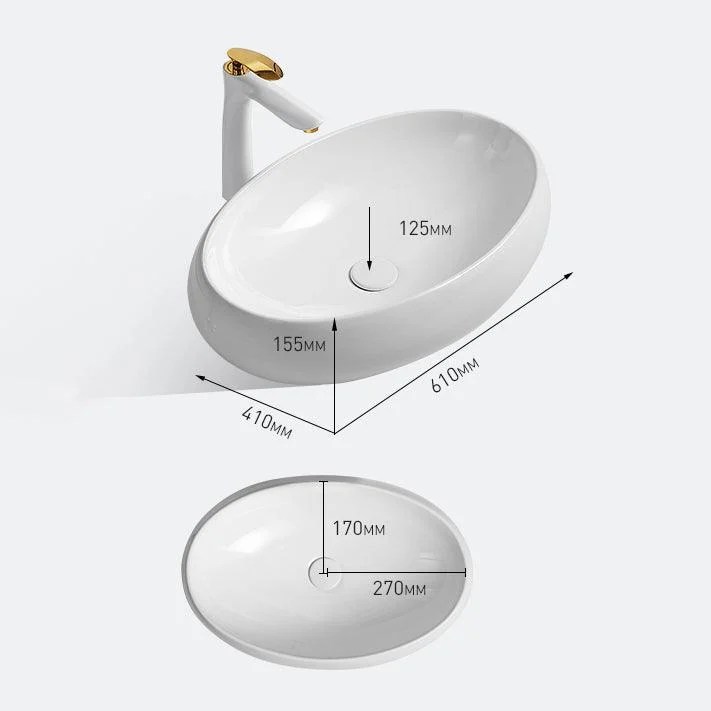 Traditional Vessel Lavatory Sink Oval Porcelain with Pop-Up Drain Basin Sink -Bathlova