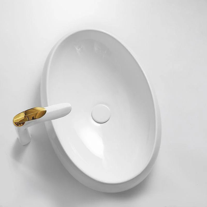 Traditional Vessel Lavatory Sink Oval Porcelain with Pop-Up Drain Basin Sink -Bathlova