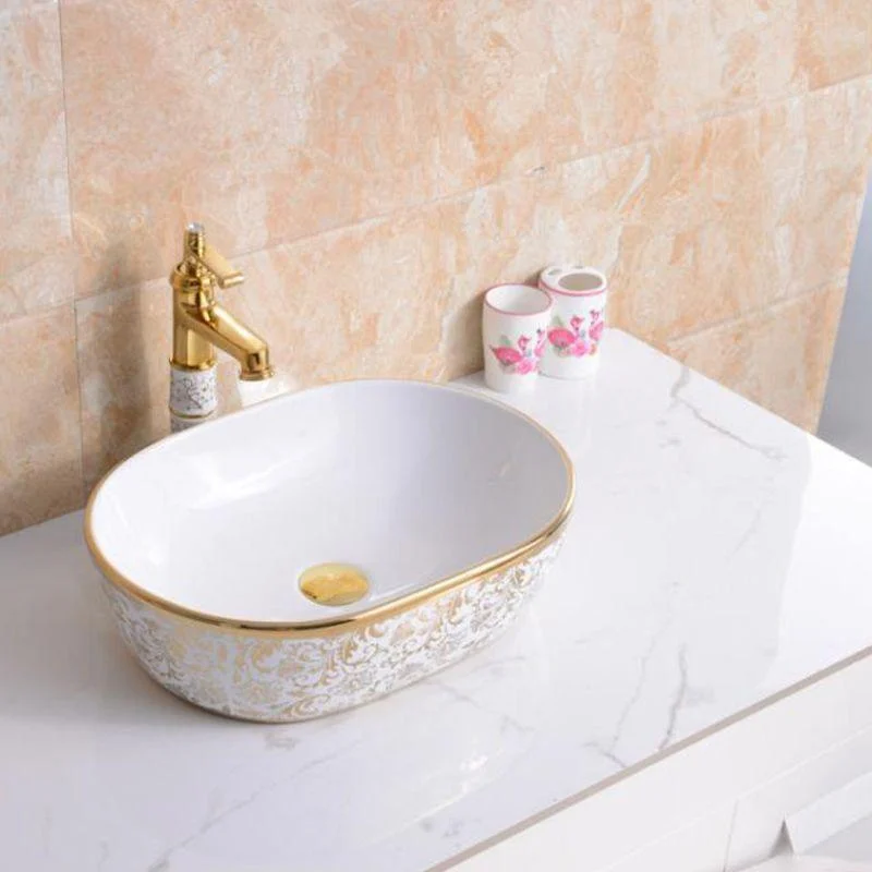 Traditional Vessel Lavatory Sink Oval-Shape Porcelain with Tap Bathroom Sink -Bathlova