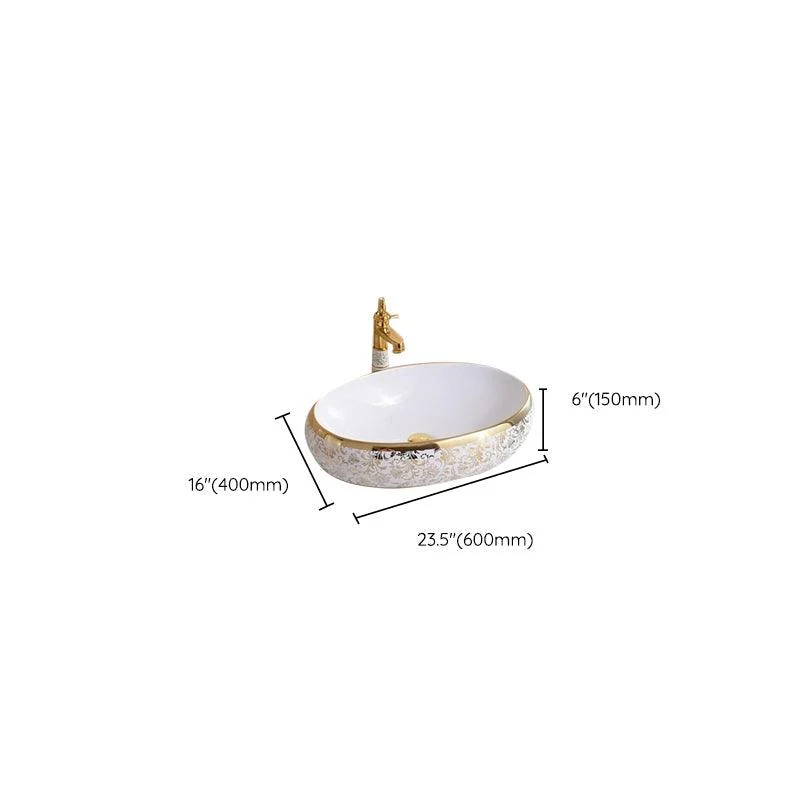 Traditional Vessel Lavatory Sink Oval-Shape Porcelain with Tap Bathroom Sink -Bathlova