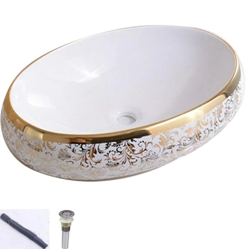 Traditional Vessel Lavatory Sink Oval-Shape Porcelain with Tap Bathroom Sink -Bathlova