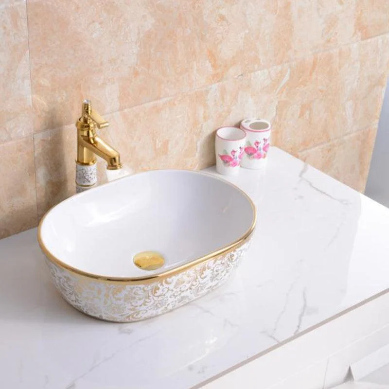 Traditional Vessel Lavatory Sink Oval-Shape Porcelain with Tap Bathroom Sink -Bathlova