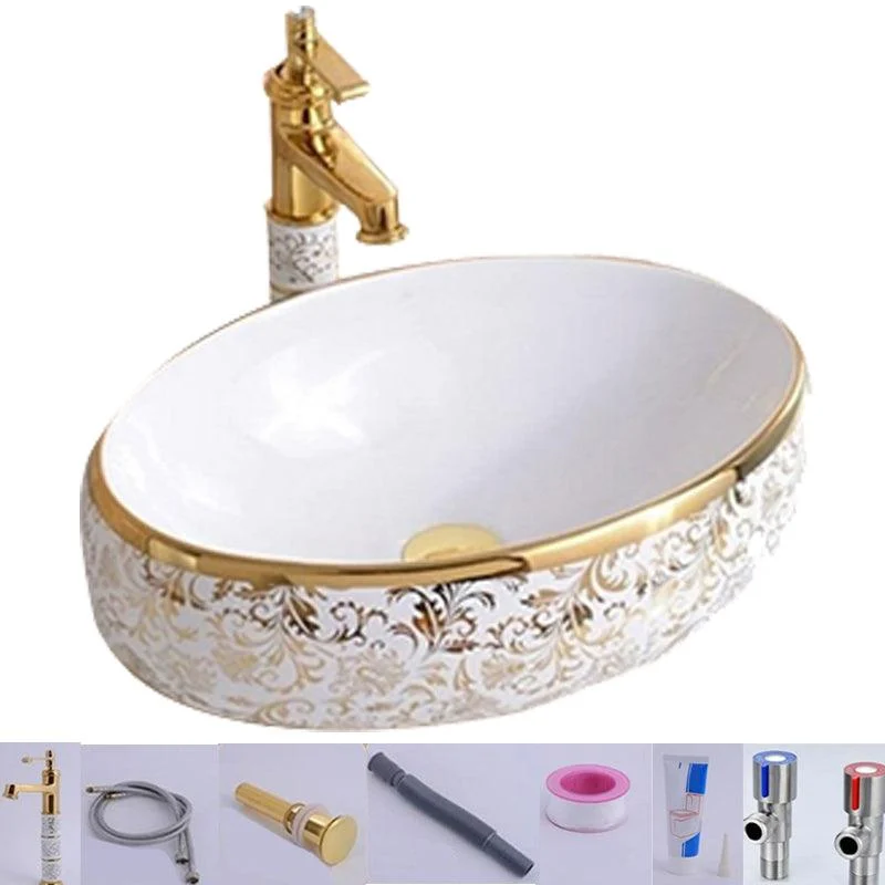 Traditional Vessel Lavatory Sink Oval-Shape Porcelain with Tap Bathroom Sink -Bathlova