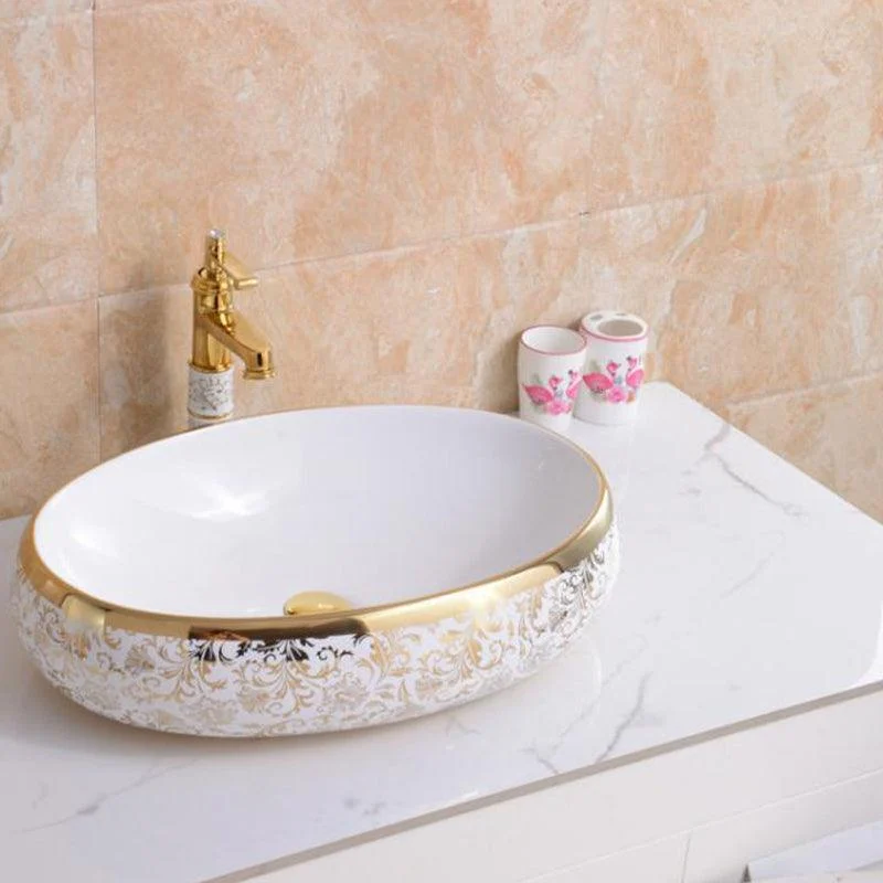 Traditional Vessel Lavatory Sink Oval-Shape Porcelain with Tap Bathroom Sink -Bathlova