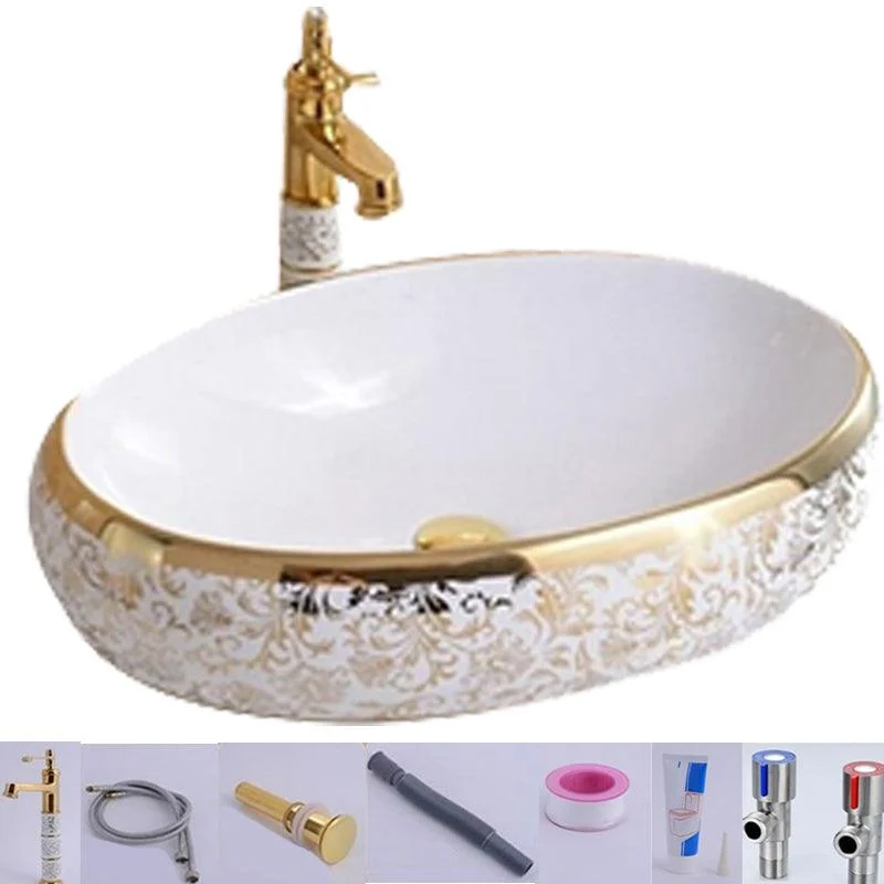 Traditional Vessel Lavatory Sink Oval-Shape Porcelain with Tap Bathroom Sink -Bathlova