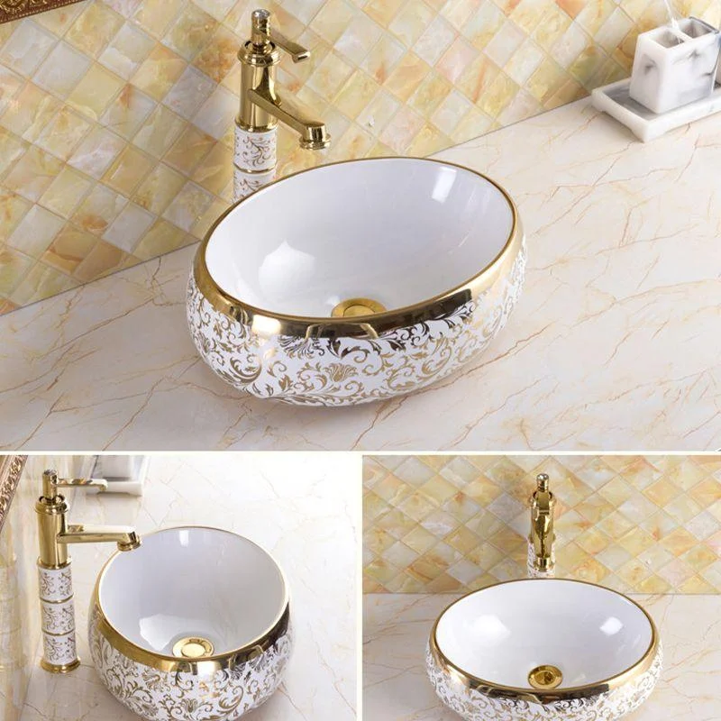 Traditional Vessel Sink Oval Porcelain with Pop-Up Drain and Tap Vessel Lavatory Sink -Bathlova