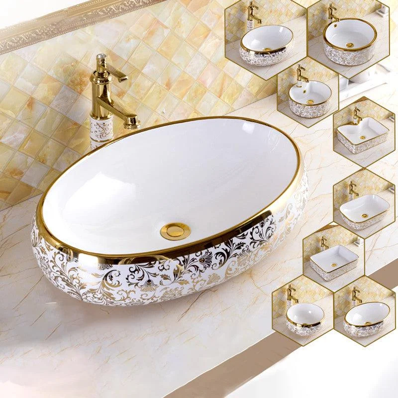 Traditional Vessel Sink Oval Porcelain with Pop-Up Drain and Tap Vessel Lavatory Sink -Bathlova