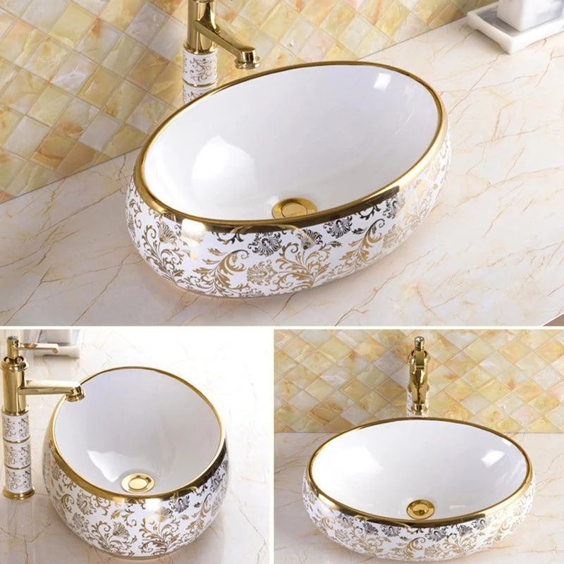 Traditional Vessel Sink Oval Porcelain with Pop-Up Drain and Tap Vessel Lavatory Sink -Bathlova