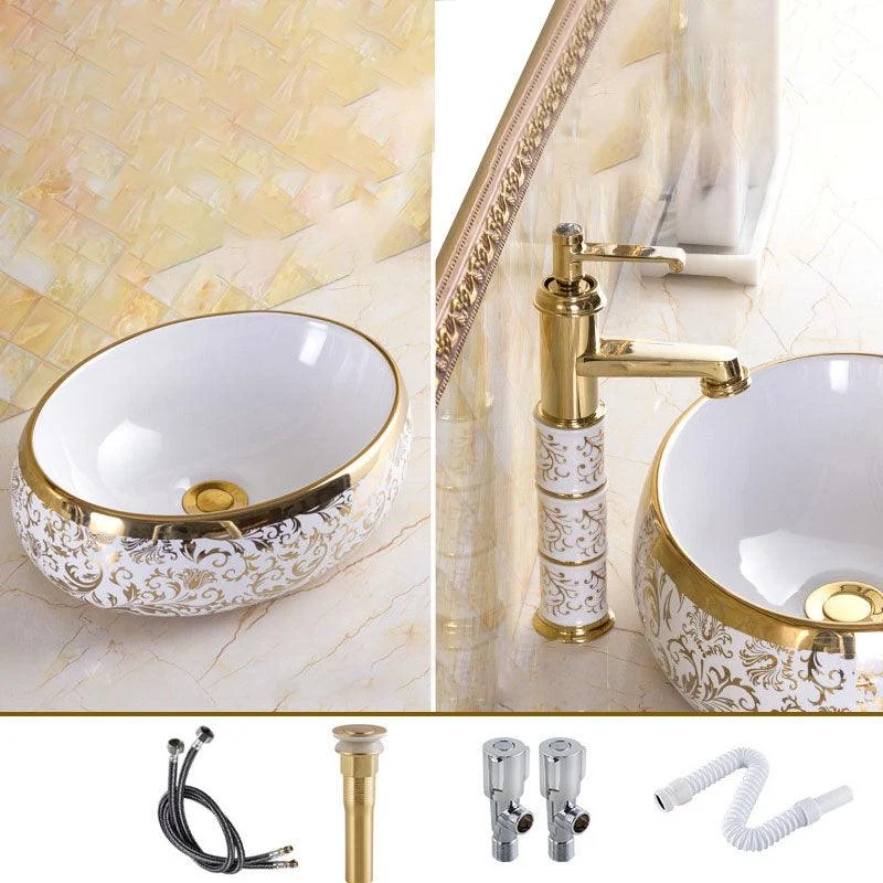 Traditional Vessel Sink Oval Porcelain with Pop-Up Drain and Tap Vessel Lavatory Sink -Bathlova