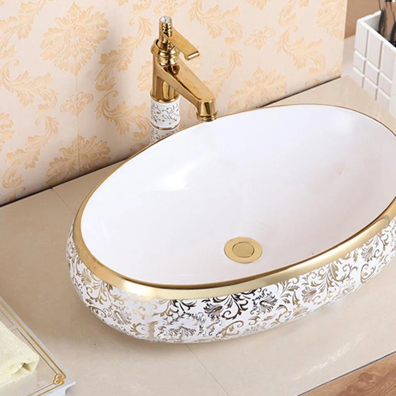 Traditional Vessel Sink Oval Porcelain with Pop-Up Drain Vessel Lavatory Sink -Bathlova