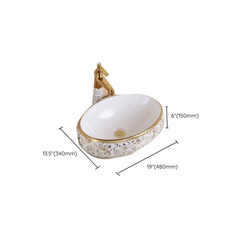 Traditional Vessel Sink Oval Porcelain with Pop-Up Drain Vessel Lavatory Sink -Bathlova