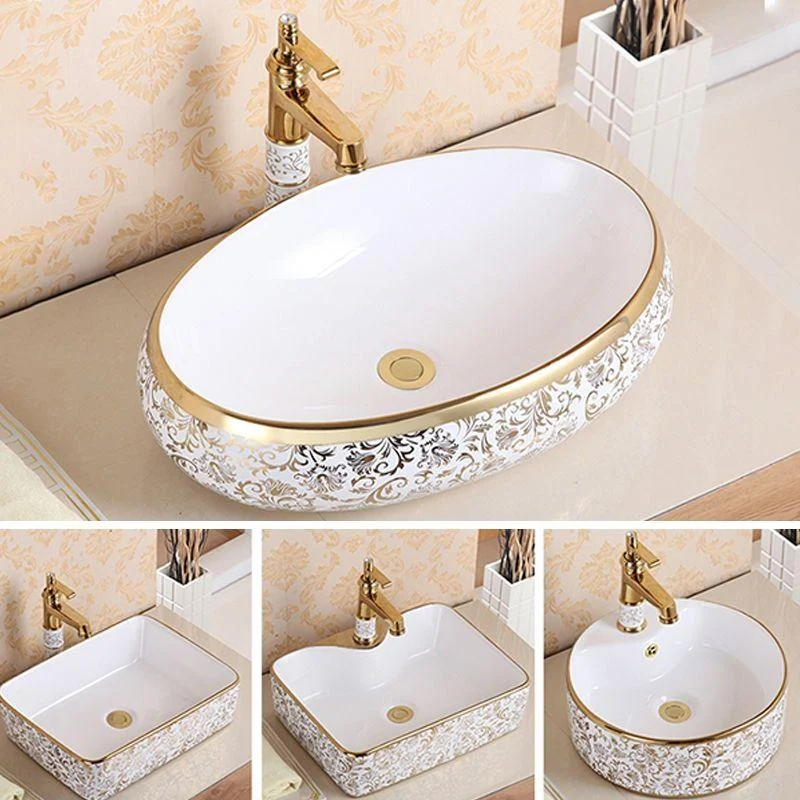 Traditional Vessel Sink Oval Porcelain with Pop-Up Drain Vessel Lavatory Sink -Bathlova